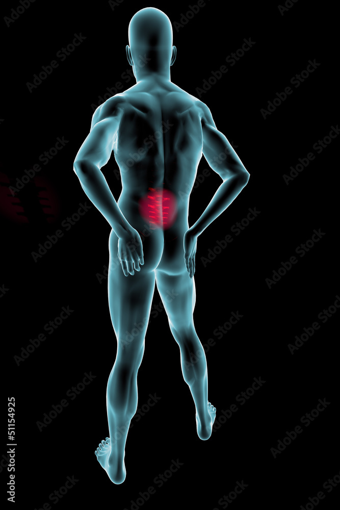 Uomo mal di schiena dolore raggi x scheletro