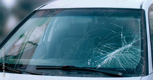 Accident cars broken windshield close up background photo