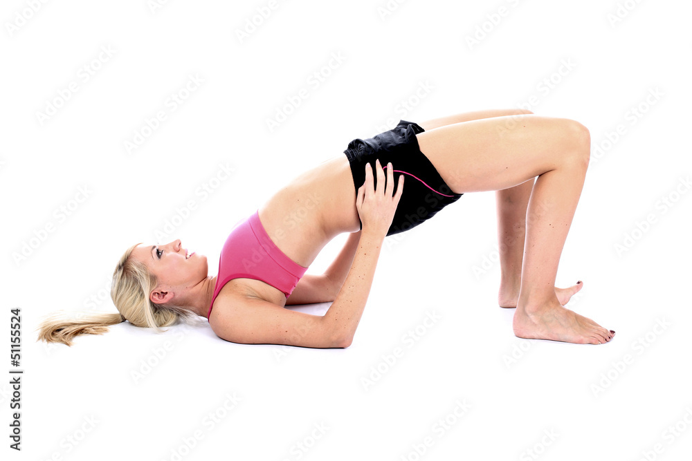 Woman Pilates Shoulder Bridge Position Woman Pilates Shoulder Bridge Position