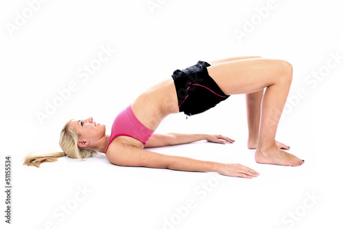 Woman Pilates Shoulder Bridge Position