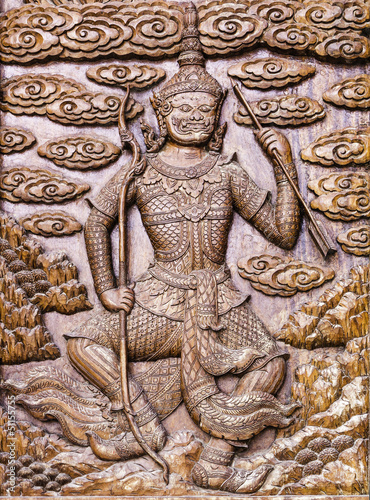 Wood door Laythai at temple Bangkok ,Thailand
