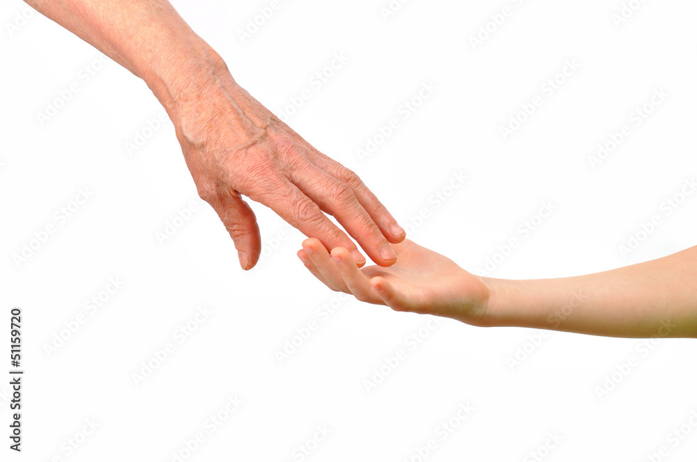 Generation - the hands of grandmother and child