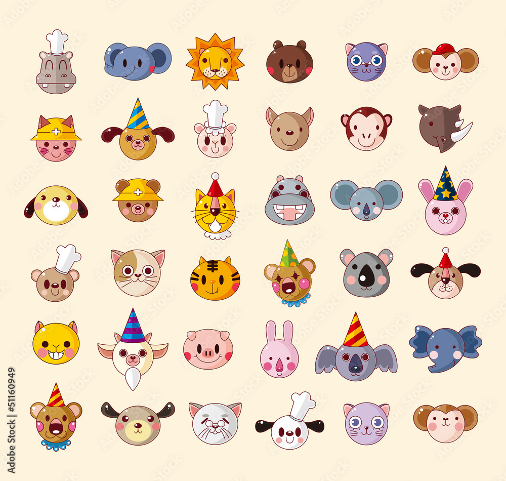 set of animal head icons set of animal head icons