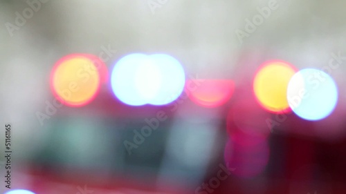 Fire Engine Truck Emergency Colorful Lights Blinking Bokeh