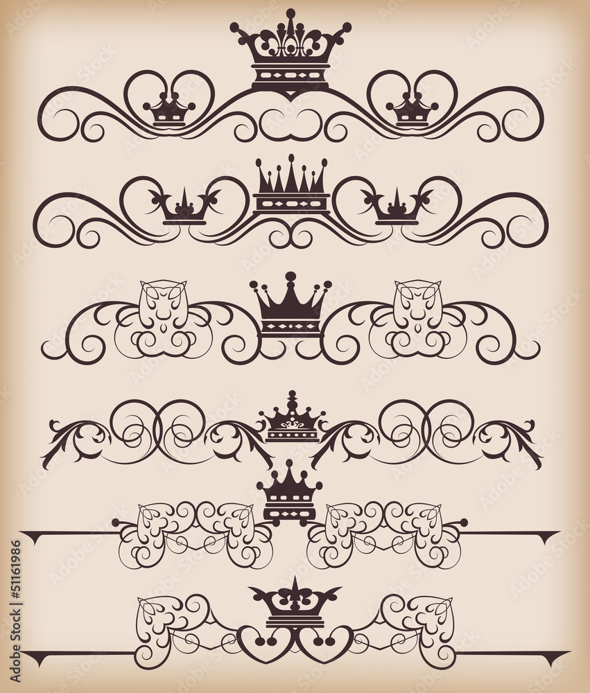 Vector set. Victorian Scrolls and crown. Decorative elements