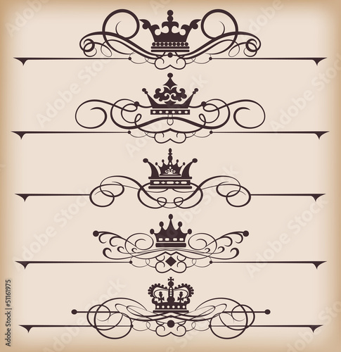 Vector set. Victorian Scrolls and crown. Decorative elements