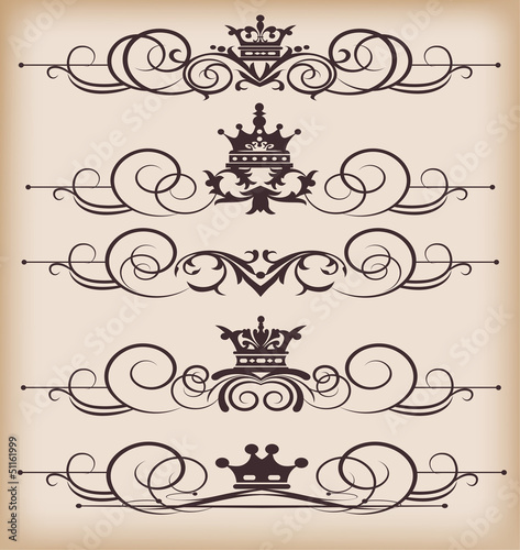 Vector set. Victorian Scrolls and crown. Decorative elements