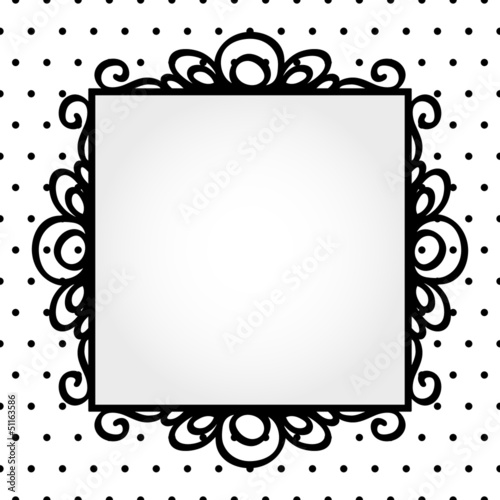 Retro square frame on polka dot background template, vector