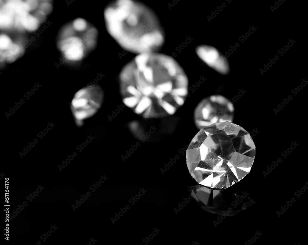 Beautiful shining crystals (diamonds), on black background Beautiful shining crystals (diamonds), on black background