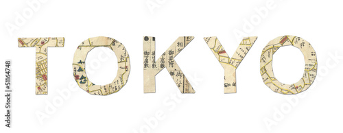 Photography Tokyo word cut from an old scanned 1844 Edo (Tokyo) Map