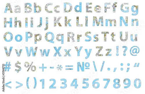 Alphabet cutted from world map with all symbols
