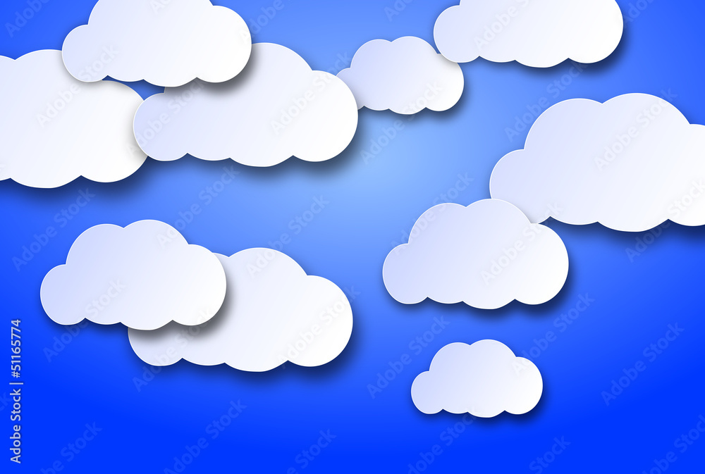 nuvolette di cartone su uno sfondo azzurro cielo