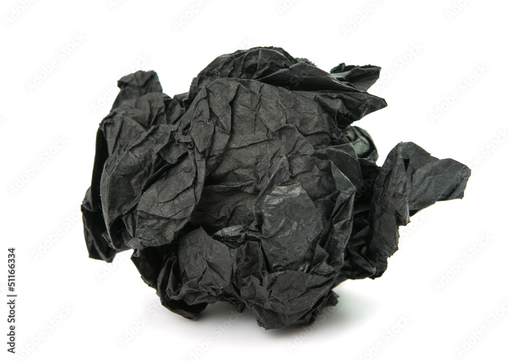 black crumpled paper isolated