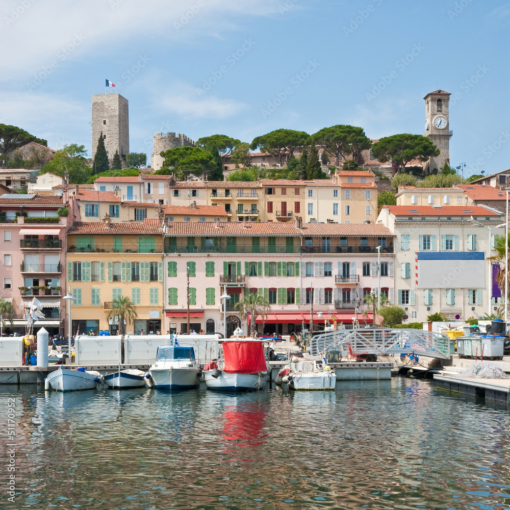 Old city and harbor in Cannes, France