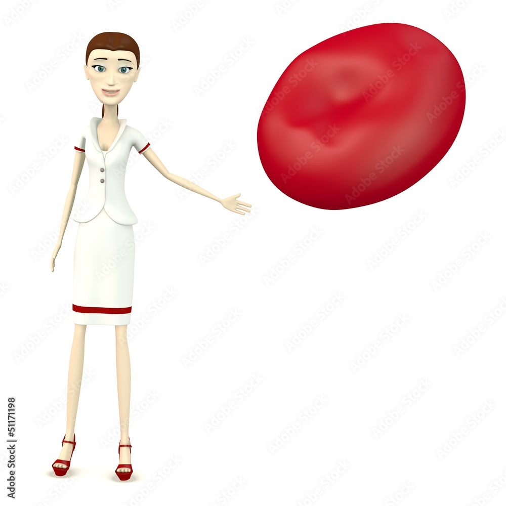 3d render of cartoon character with red blood cell