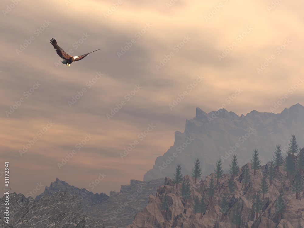 Obraz premium Eagle upon the mountain - 3D render