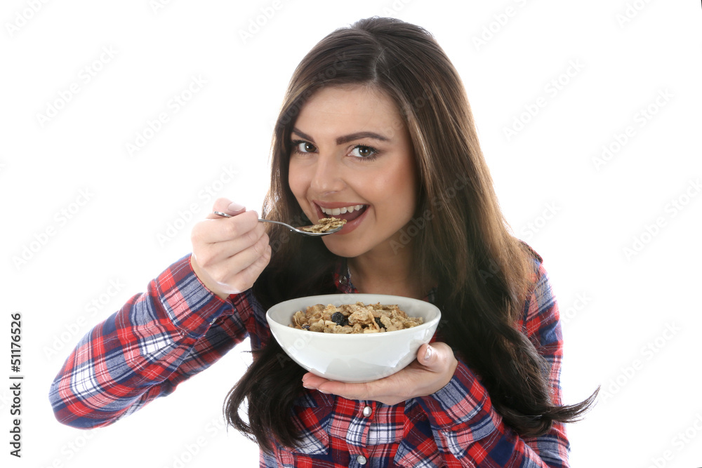Woman Eating Breakfast Cereals