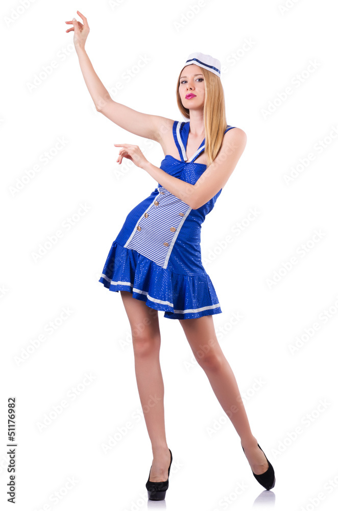 Woman in sailor suit on white background Woman in sailor suit on white background