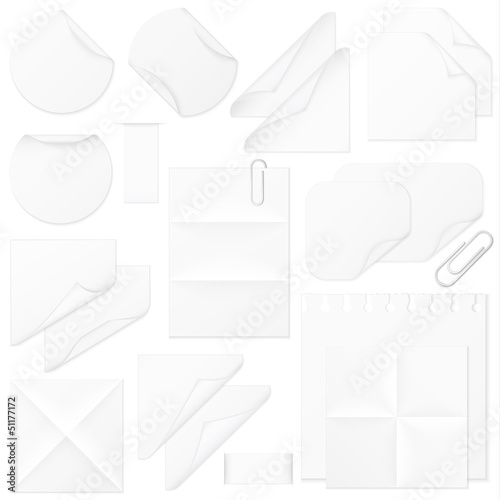 Realistic paper stationery design elements collection