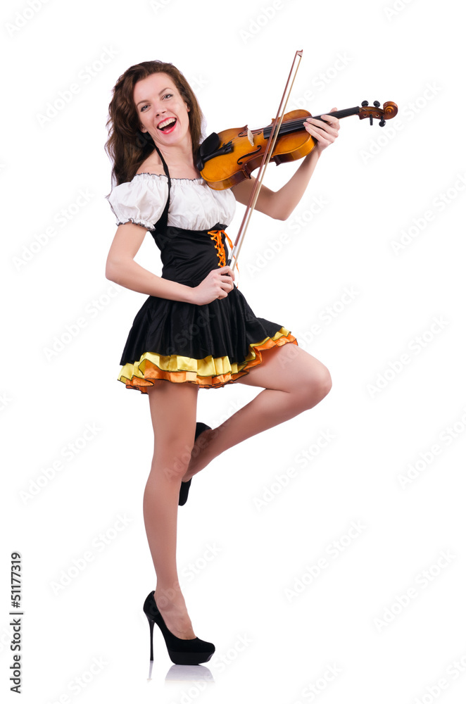 Young woman playing violin on white Young woman playing violin on white