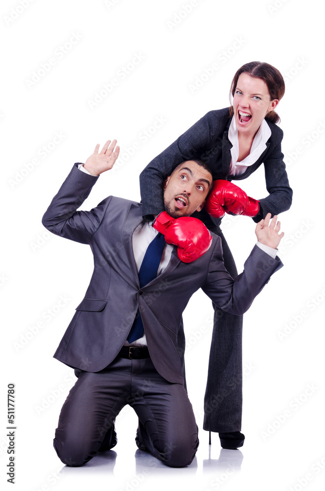 Office pair fighting isolated on white Office pair fighting isolated on white