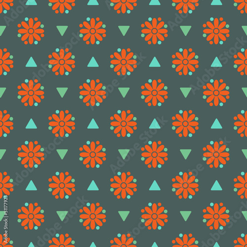 Red flowers and triangles seamless pattern