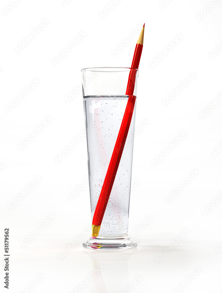 Tall glass of water, with a red pensil inside. Stock Illustration | Adobe  Stock
