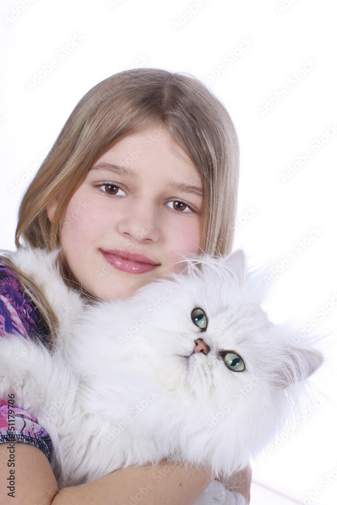 Mädchen mit weißer Perserkatze - girl with cat Mädchen mit weißer Perserkatze - girl with cat