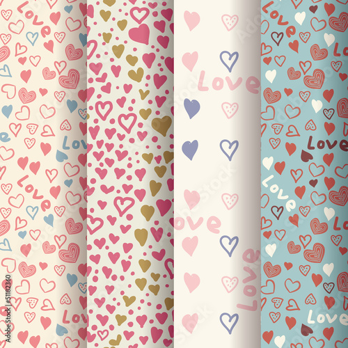 set of retro patterns with colorful hearts