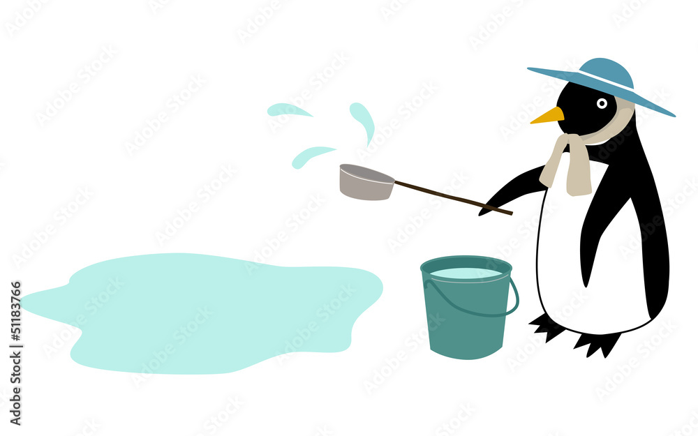 Obraz premium 水をまくペンギン