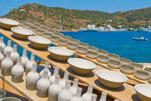 Greece Sifnos,Colorful sea view on the island in front of tradit photo