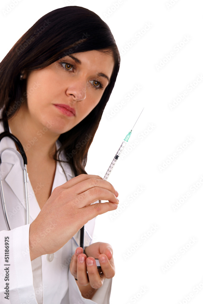 young doctor with stethoscope and syringe