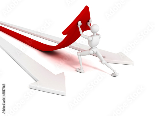 Wallpaper Mural white 3d man pushing red concept success arrow Torontodigital.ca