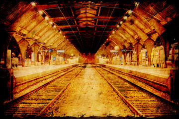 Store enrouleur Poster vintage Affiche rétro gare train style ancien  © Thomas Reimer