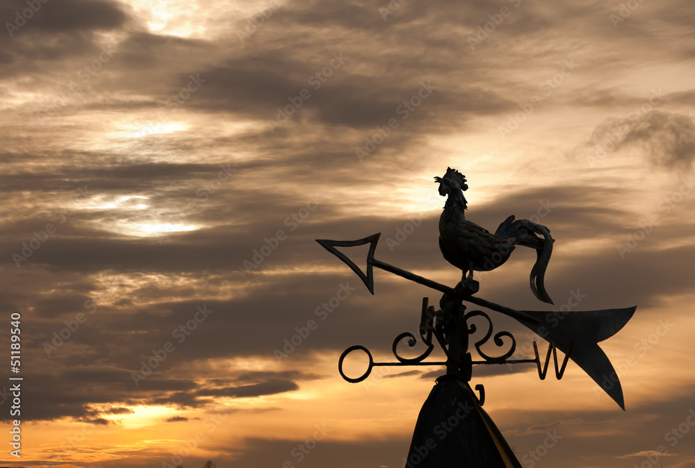 Naklejka premium Weathercock silhouette in sunset