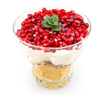 pomegranate dessert with savoiardi and mint isolated