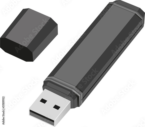 Black USB flash drive.