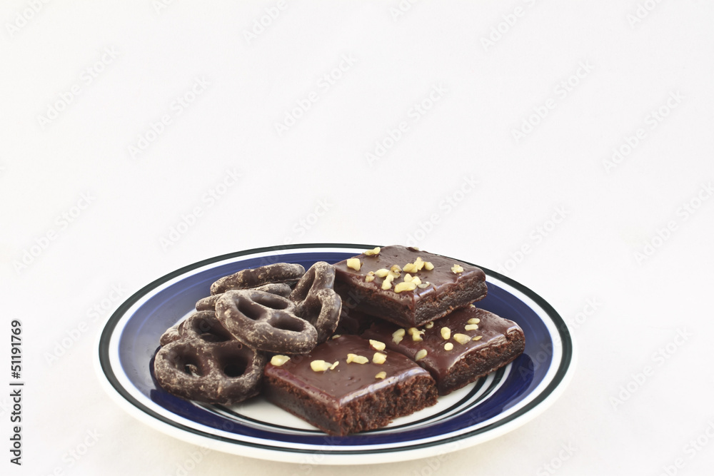 Plate of Pretzels and Brownies