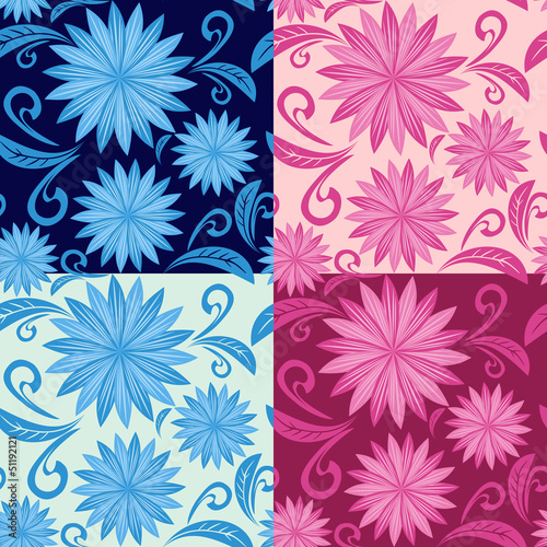 Floral seamless pattern in four variants