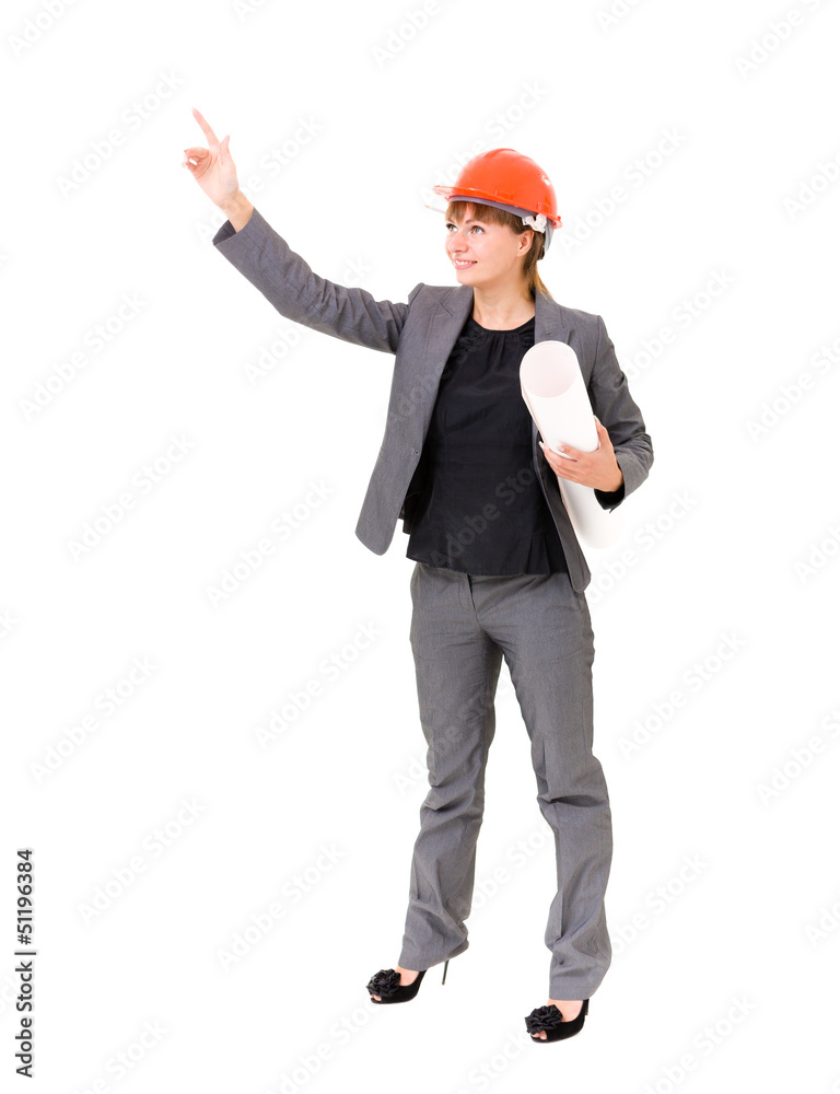 Architect woman with a plan. Isolated on white. Architect woman with a plan. Isolated on white.