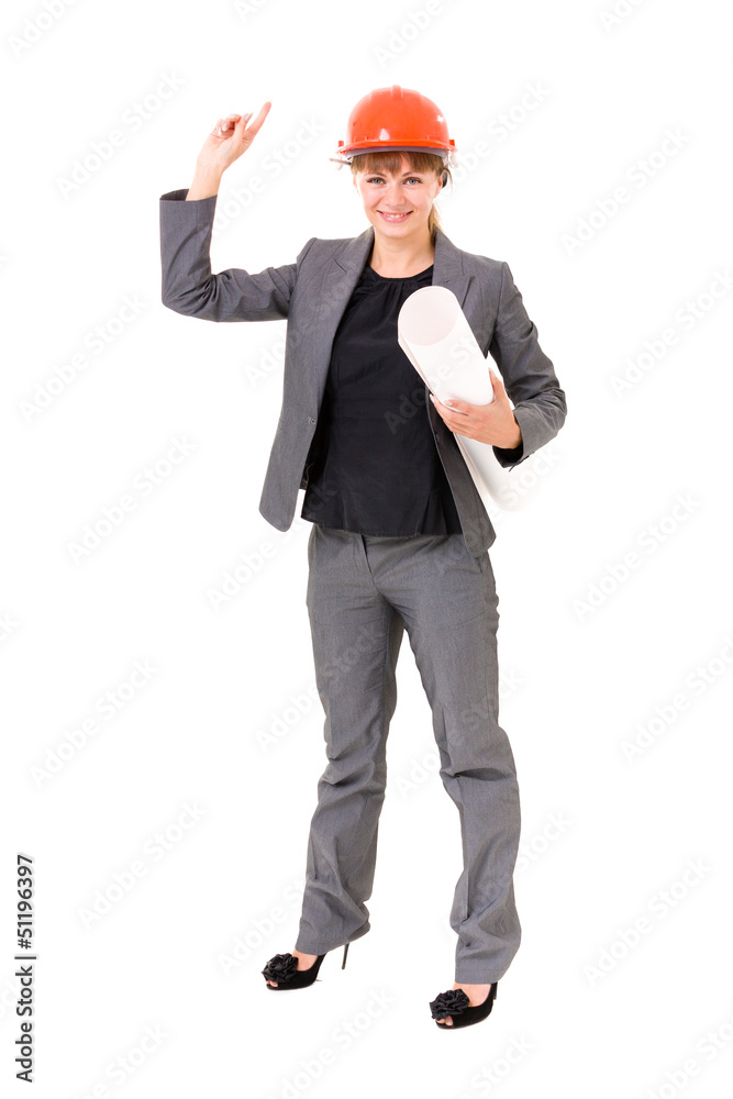 Architect woman with a plan. Isolated on white. Architect woman with a plan. Isolated on white.