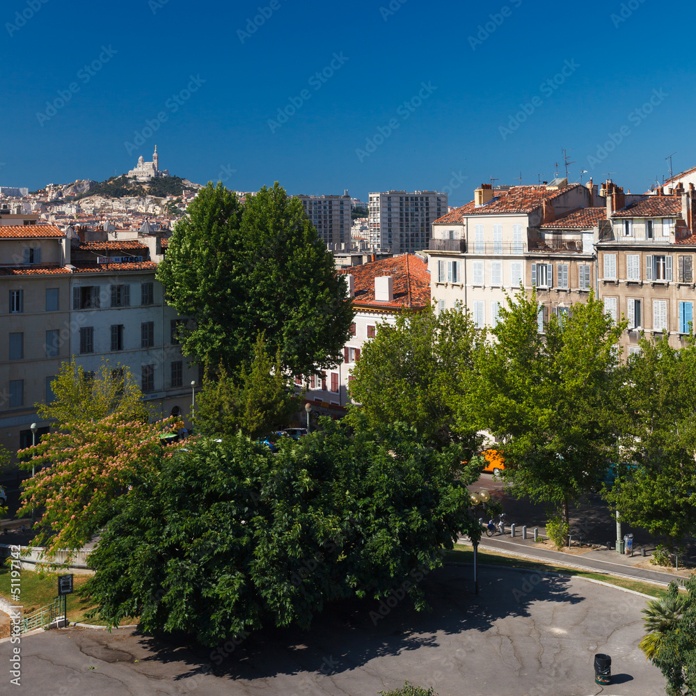 Fototapeta premium View of Marseille with Notre-Dame de la Garde basilica, southern