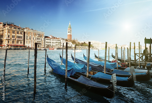 Gondolas on Grand Canal and St Marks Tower © Iakov Kalinin