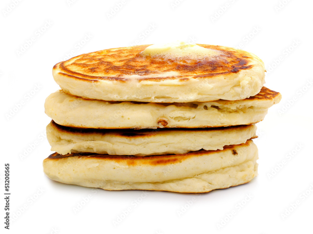 Stack of fresh breakfast pancakes over white Stack of fresh breakfast pancakes over white