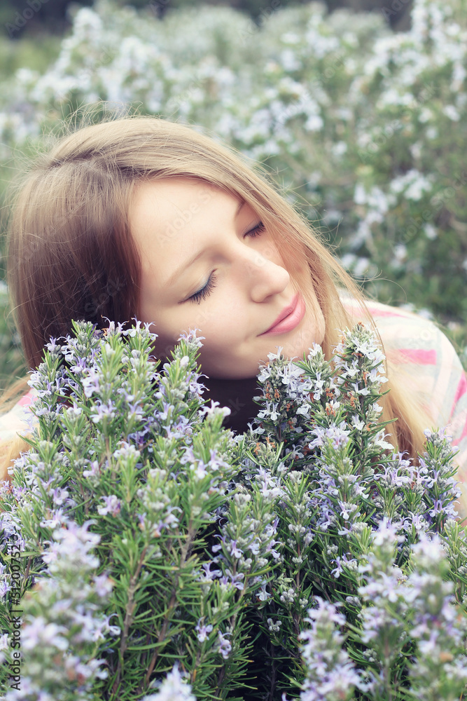 girl in the field of rosemary