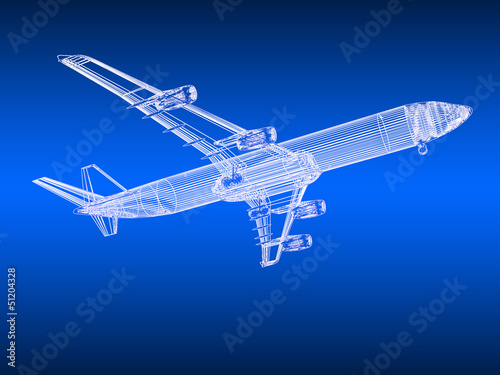 3d model Flying airplane on gradient background