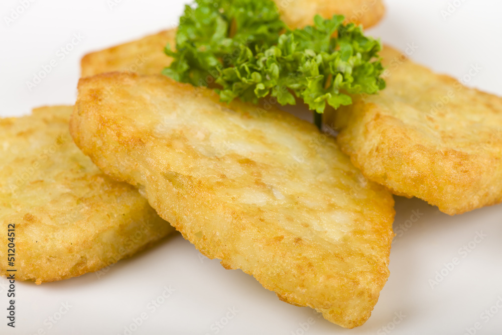 Hash Browns - Fried potato cakes. Breakfast side dish.