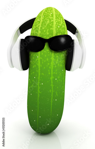 cucumber with sun glass and headphones front 