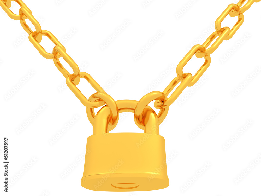 gold chains and padlock isolation on white gold chains and padlock isolation on white