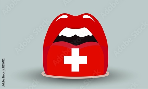 open mouth with swiss flag on tongue